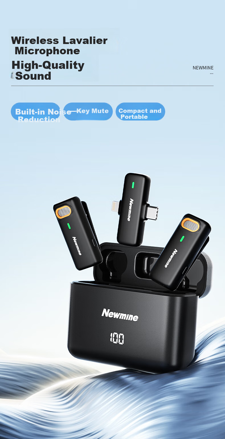 Беспроводной петличный микрофон Newmine MC216 Pro для стриминга и записи, с шумоподавлением, 2 микрофона + зарядный кейс
