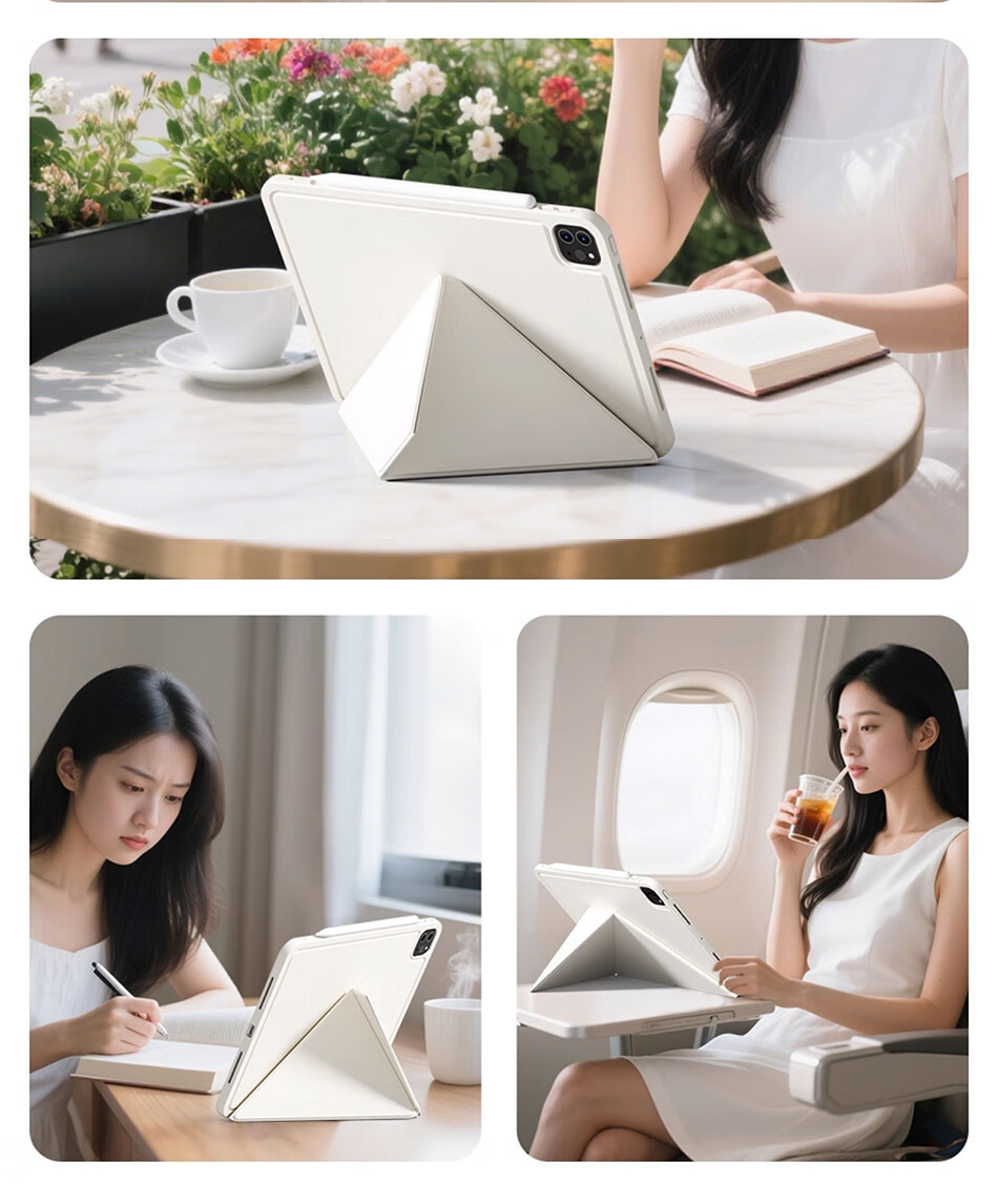 Защитный чехол Zhiting для iPad Pro 2024 11 дюймов, полное покрытие, съемный магнитный K-Fold, двусторонний зажим, тонкая подставка с вращением под несколькими углами, защита от изгиба и падения - кремово-белый