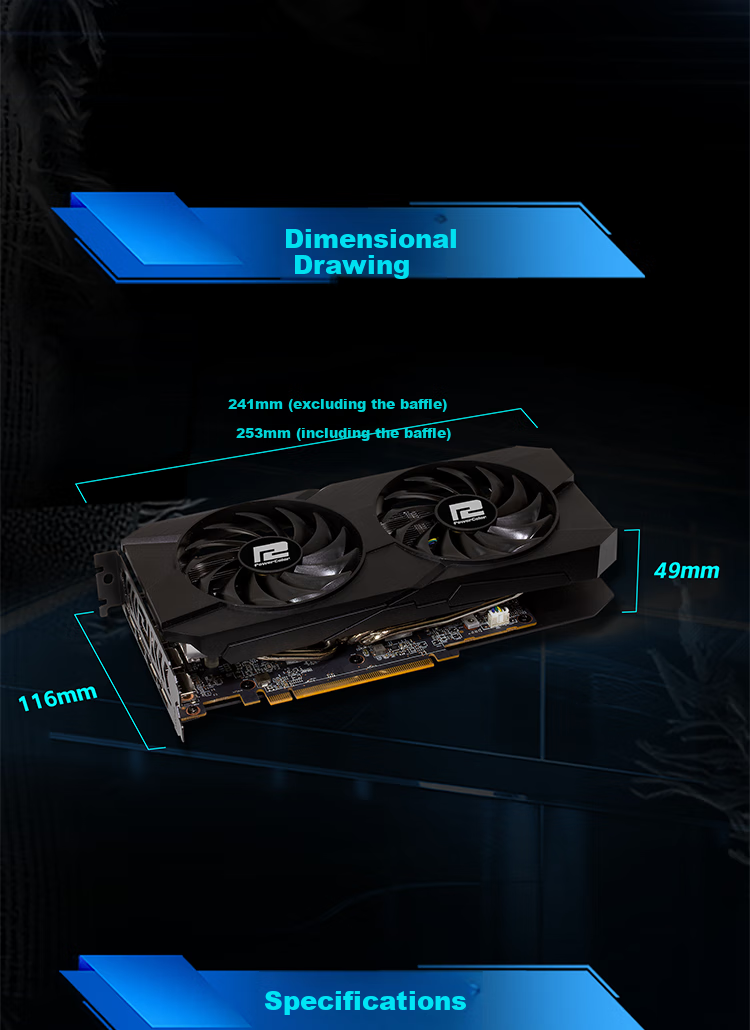 Видеокарта Hanxun AMD RADEON RX 7650GRE Wanderer, черная, 8 ГБ, двухвентиляторная, новая игровая дискретная видеокарта