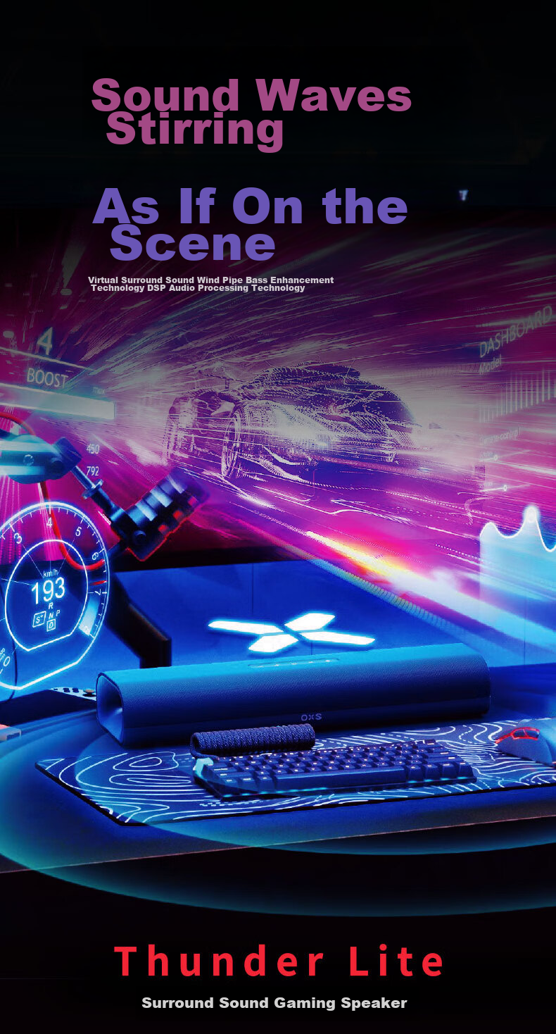 Игровые колонки OXS Thunder Lite S2, виртуальный 7.1.2, стерео, черный