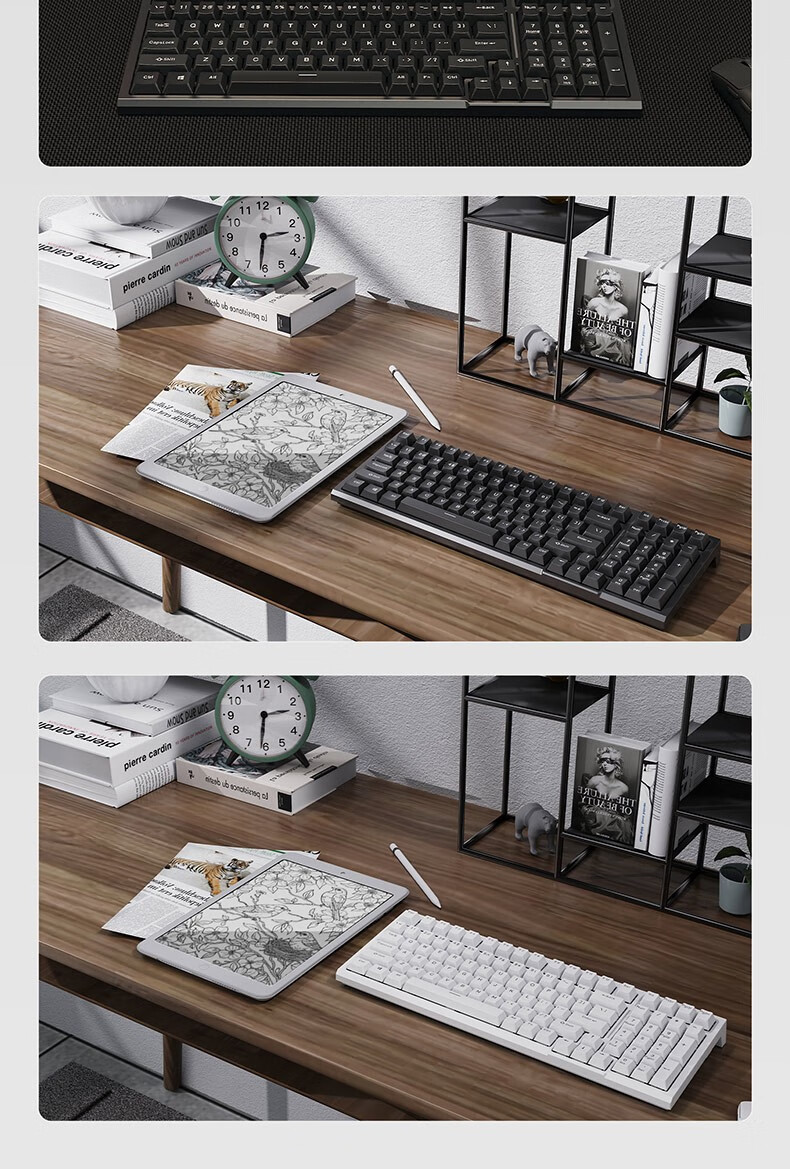RK R98 Tri-Mode Mechanical Keyboard, Wireless And Wired, Bluetooth Compatible, 99 Keys, for Computer Office Use, Quiet Switches, Gaming-Friendly, Full N-Key Rollover, Long Battery Life, Non-Luminous ABS Keycaps, White, Light Feather Switches
