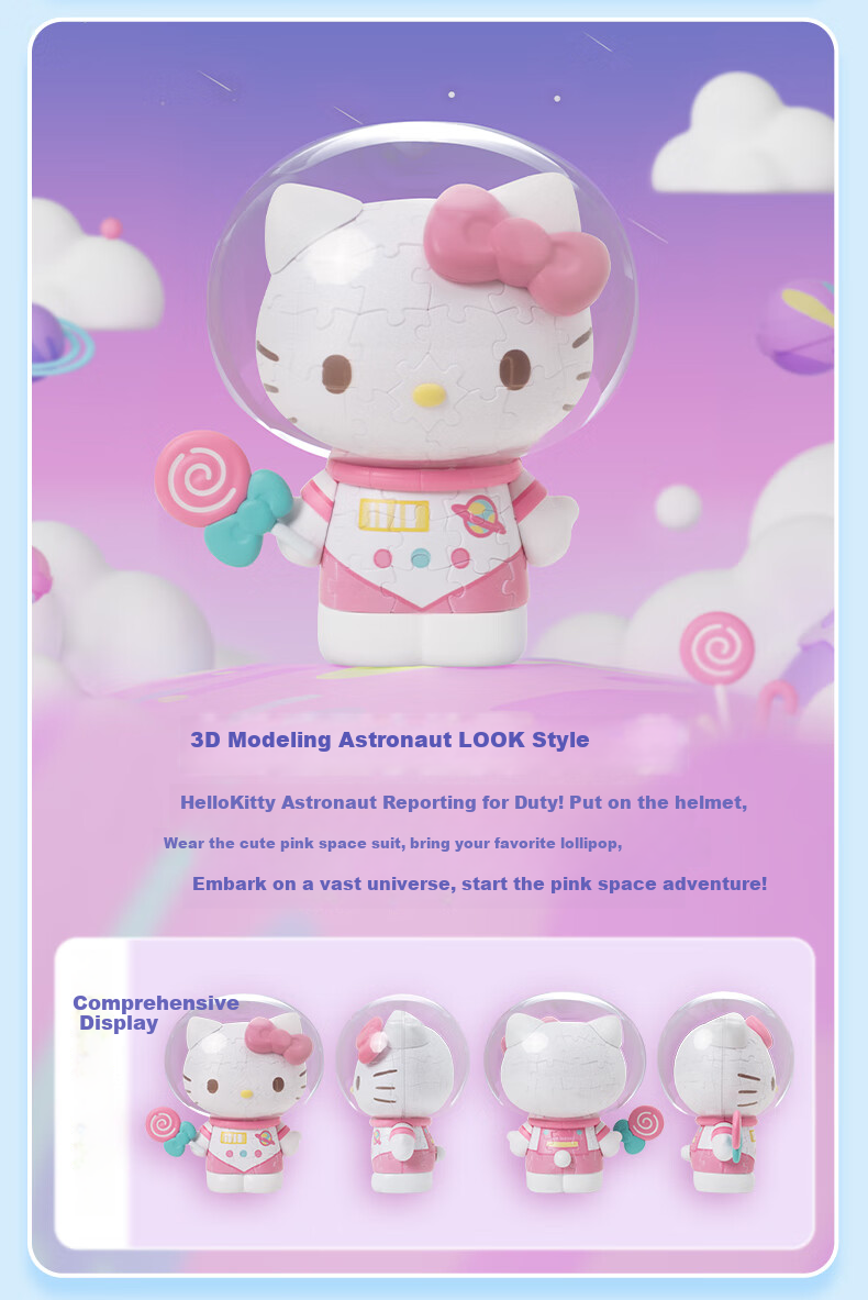 3D-JP Sanrio Hello Kitty Trendy Figurine, 3D Puzzle, Home Decoration, Birthday Gift for Women, Wealth Attraction