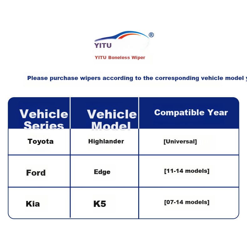 Дворники YITU для Toyota Highlander [2008-2021] / Kia Cerato [2021-н.в.], комплект 2 шт., бескаркасные, 26 и 20 дюймов