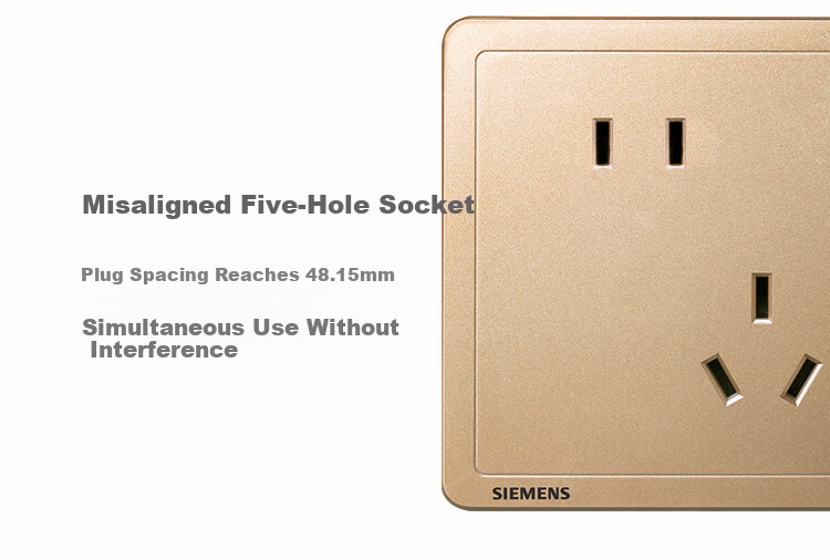 Розетка SIEMENS, 5 гнезд, одноклавишный выключатель, Zhi Dian Rior Gold 5UB14243NC032P