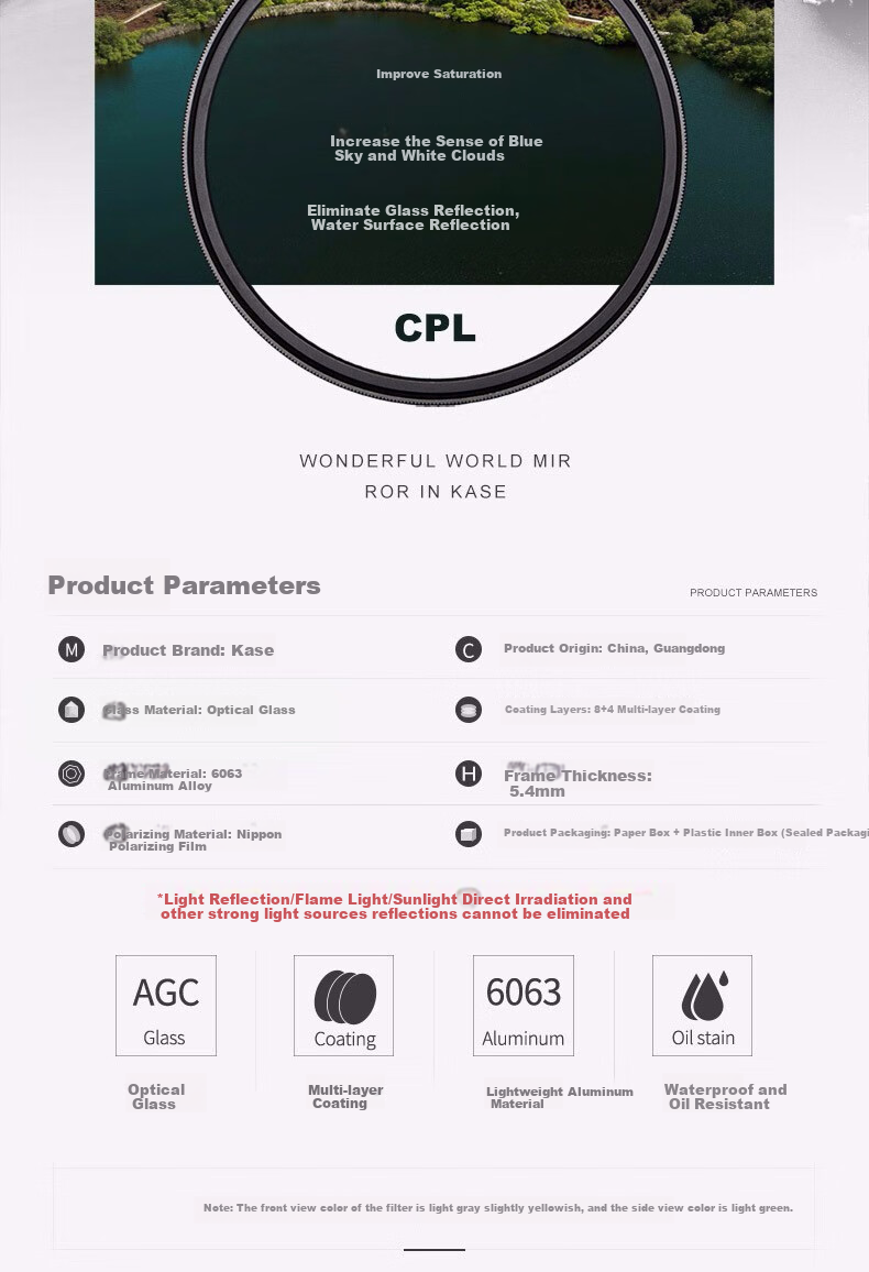 Kase MC CPL Polarizing Filter, поляризационный фильтр высокого разрешения с двусторонним многослойным покрытием для устранения отражений воды в ландшафтной фотографии, модель 67 мм