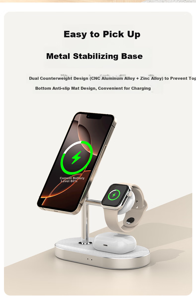 Беспроводное зарядное устройство GDGO [Qi2 Certified] 3-в-1, 15 Вт, MagSafe, для Apple Watch Series 1-10, iPhone 17/16, AirPods