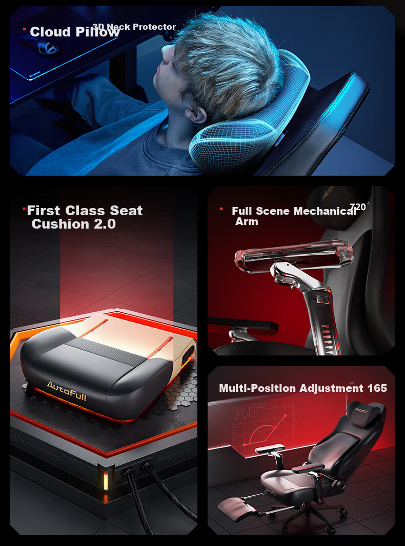 Игровое кресло AutoFull M6, эргономичное, компьютерное, с поддержкой поясницы и защитой, черный