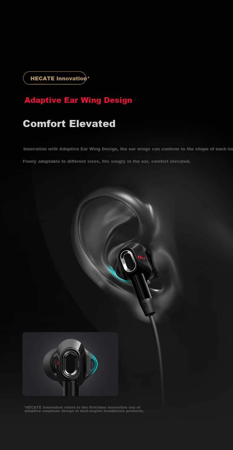 Проводные наушники EDIFIER HECATE Dual-Engine HiFi-Grade Dual-Coil Quad-Core с микрофоном для музыки, фильмов, ПК-игр, киберспорта, черные и красные