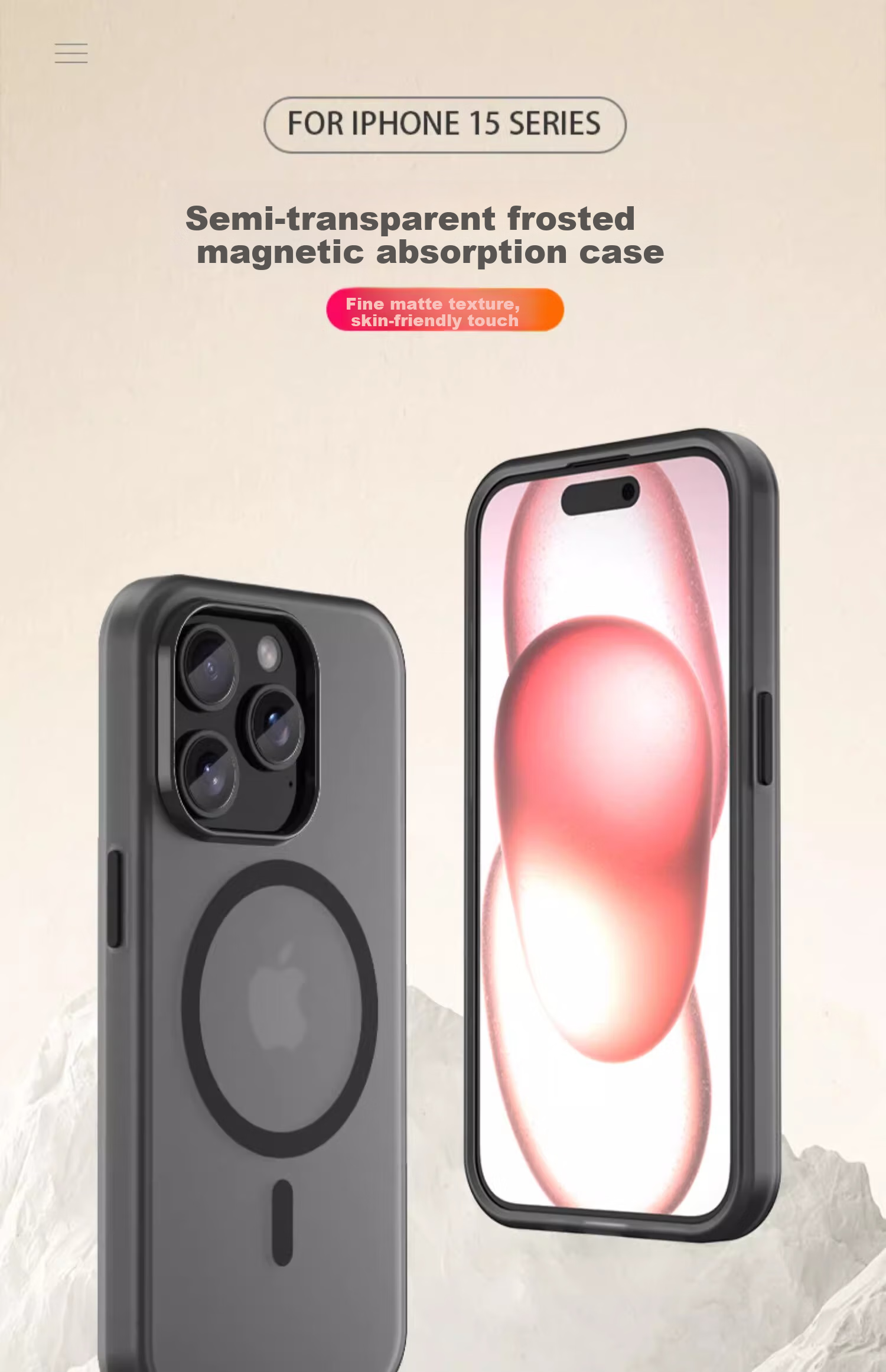 ZHIWEISHI Чехол-накладка с MagSafe для Apple iPhone 16 Pro Max, противоударный, полупрозрачный, матовый, черный