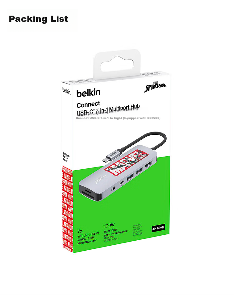 Многофункциональный USB-C хаб Belkin, 7-в-1, для iPad и Apple компьютеров, с PD 100W, HDMI, кардридером
