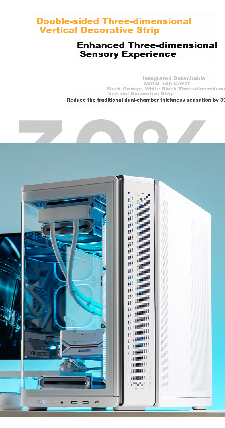 Компьютерный корпус Aigo Starry Dawn White ATX с поддержкой водяного охлаждения 360 мм, материнских плат ATX, изогнутого стекла, двухсекционный дизайн и совместимость с видеокартами 5090