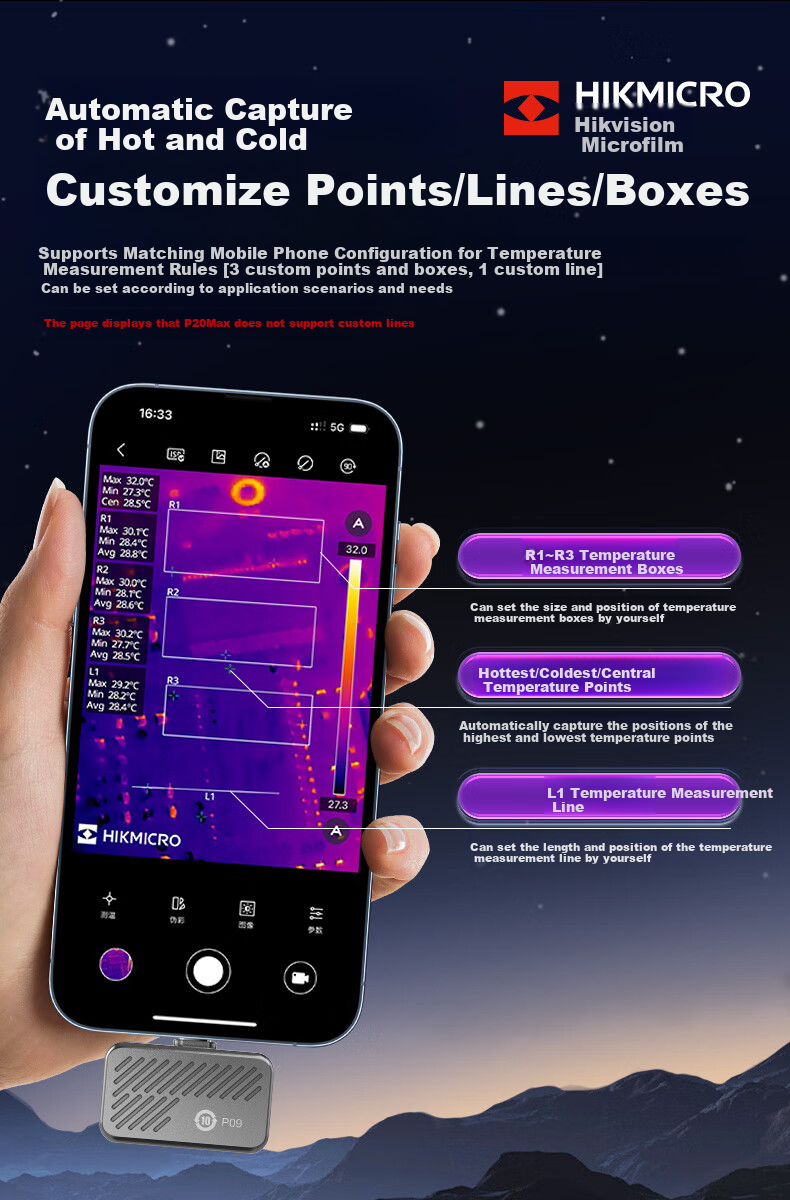 Тепловизор HIKMICRO P09 для смартфона, инфракрасный, 192x192, измерение температуры, детектор утечек, Android/iOS