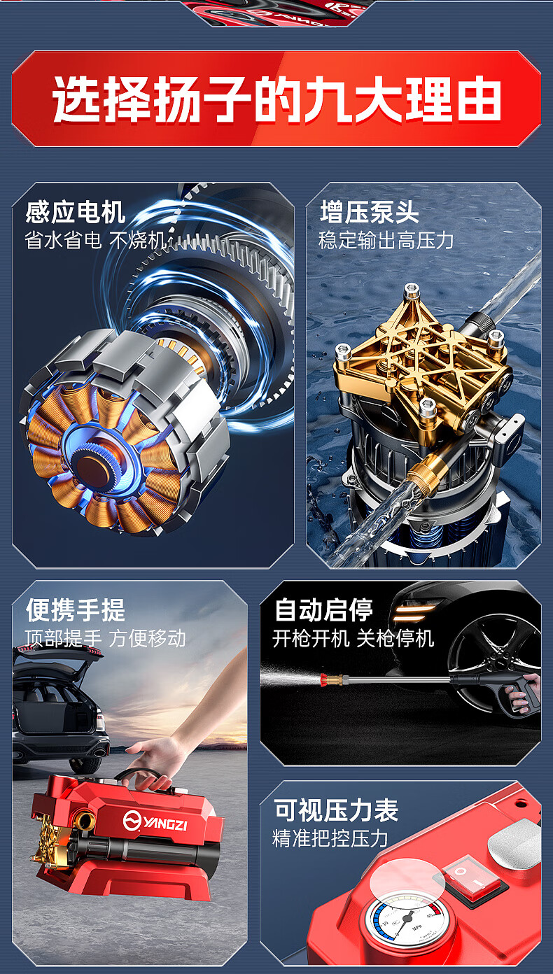 Портативная мини-мойка высокого давления YANGZI, 220В, для автомобиля, домашнего использования, с пистолетом