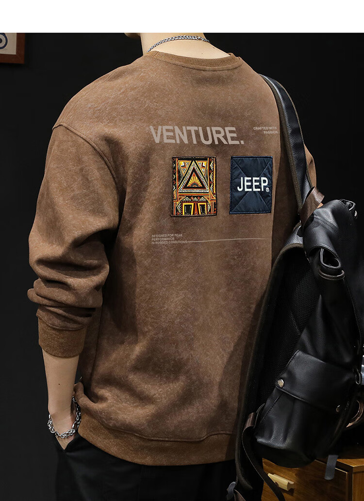 Мужская толстовка JEEP, свободная круглая горловина, длинный рукав, для осени и зимы, плотная повседневная базовая футболка, черная, размер M