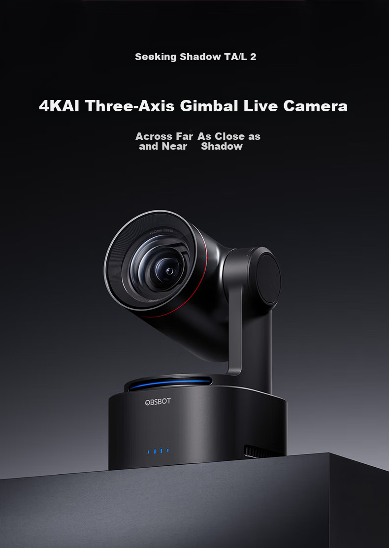 AI-камера OBSBOT Tail 2 с 3-осевым стабилизатором, 4K Ultra HD, для прямых трансляций, видеоблогов и стриминга