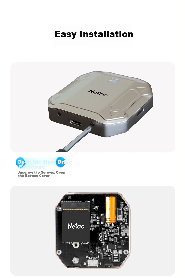 Внешний корпус Netac HD10M2Pt для M.2 NVMe SSD, USB 3.1, 10 Гбит/с, серебристый