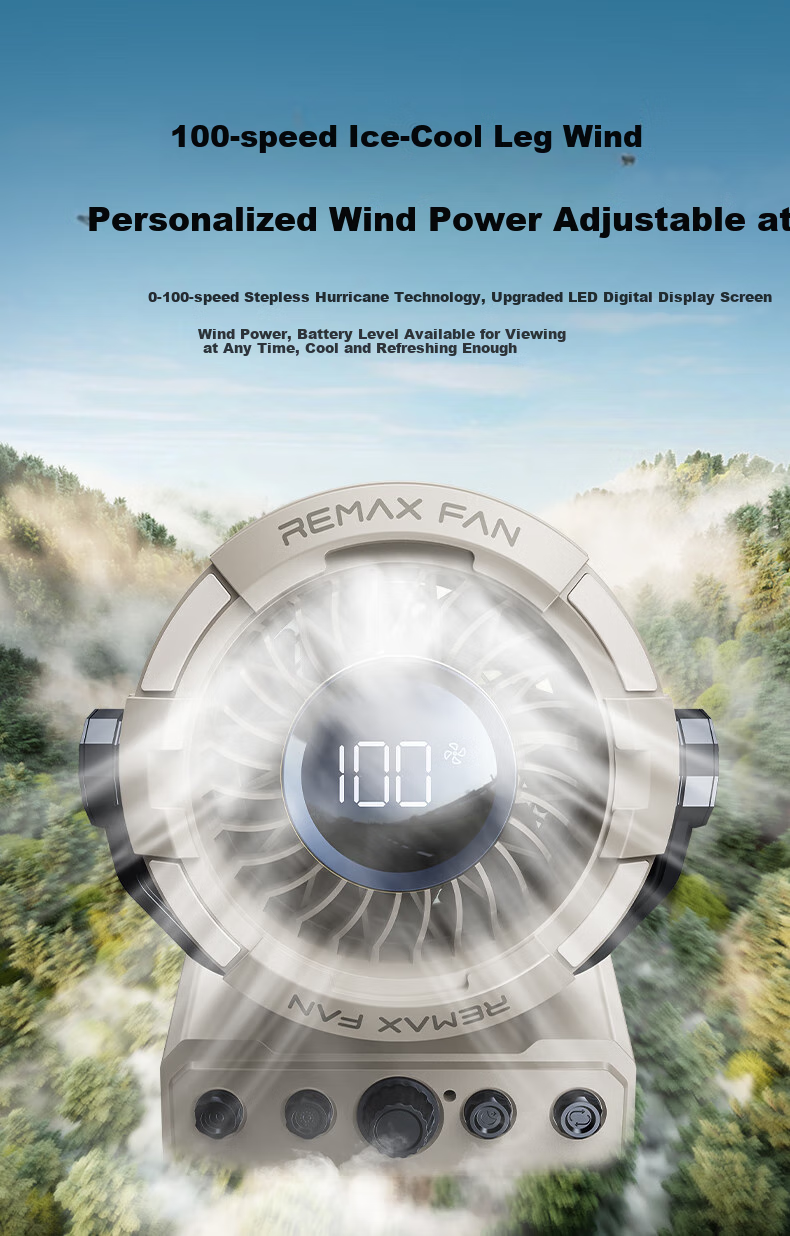 Портативный вентилятор Remax RS-ZF09, 100 скоростей, USB-зарядка, большой аккумулятор 20000 мАч, для кемпинга и улицы, с дистанционным управлением