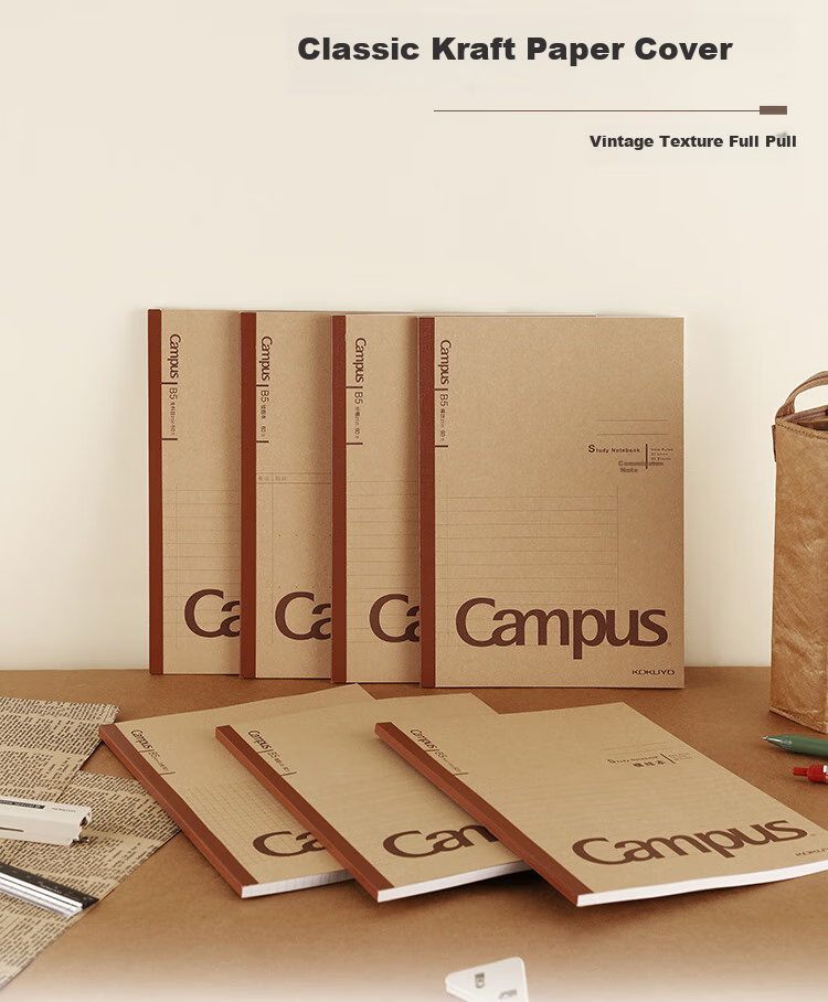 KOKUYO Campus Wireless Binding Notebook, 60 Sheets, 300 Grids, 3-Pack, Kraft Paper Composition Notebook WCN-CNB1669