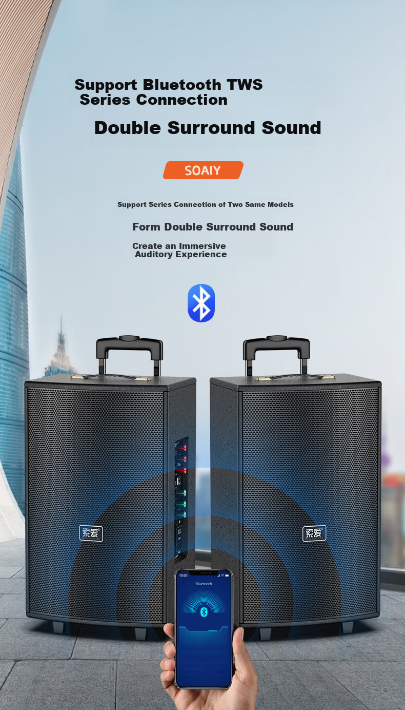 Портативная колонка Soaiy SA-X23L, 15 дюймов, деревянный корпус, Bluetooth, USB, AUX, 3-полосная, 9 динамиков, двойной микрофон