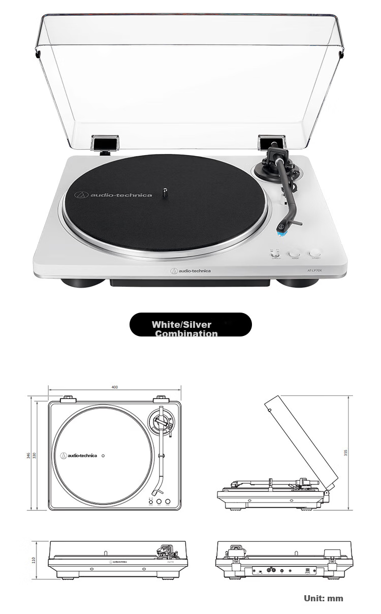 Проигрыватель виниловых пластинок Audio-Technica AT-LP70X, ременный привод, серебристый