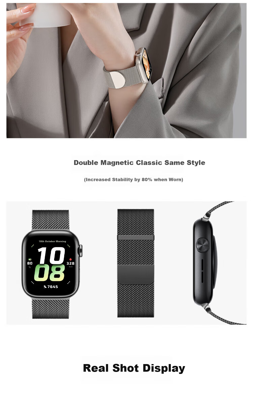 Ремешок Iboann Milanese Magnetic для HONOR Watch 5, водонепроницаемый, из нержавеющей стали, металлический, с магнитной застежкой, аксессуар для умных часов