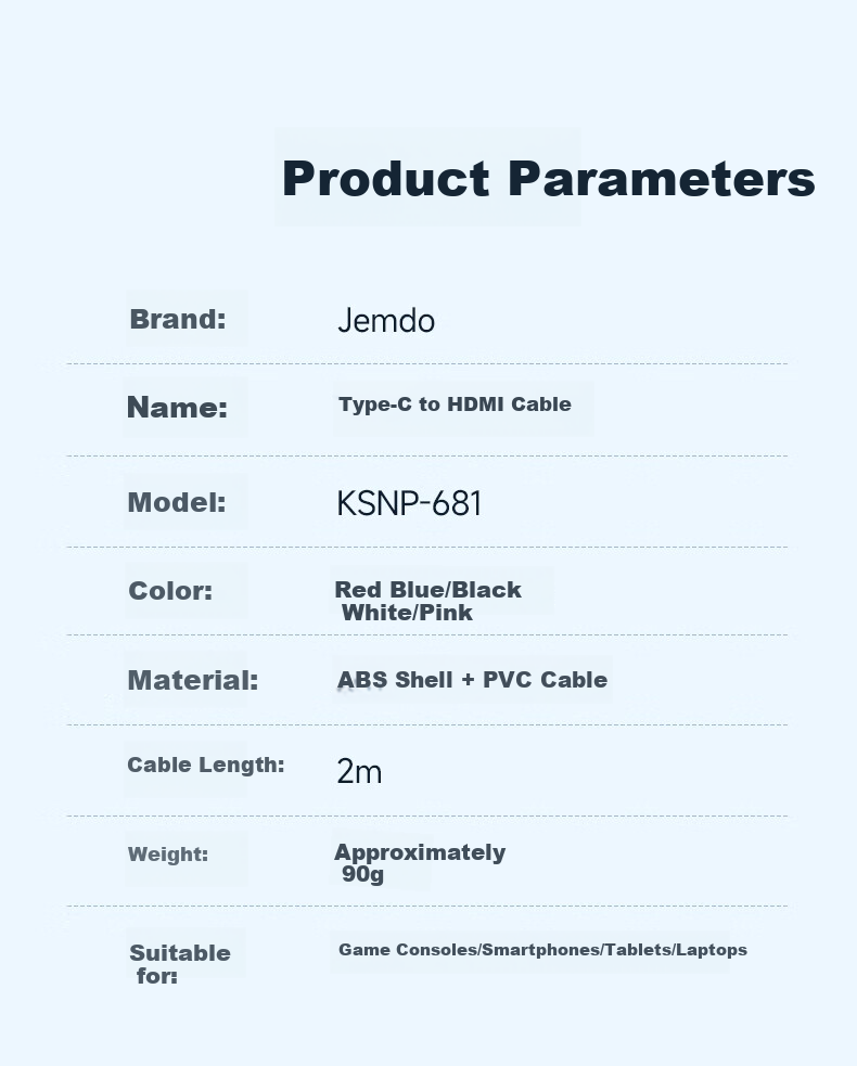 Кабель-адаптер Jemdo Type-C на HDMI, 4K@60Hz, PD 100W, для Nintendo Switch, iPad, ноутбука, 2м