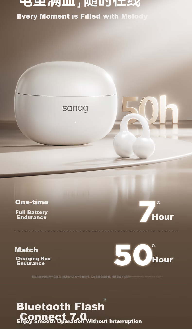 Беспроводные наушники SANAG Z60S с костной проводимостью, Bluetooth 5.4, защита от воды IPX4, до 50 часов работы, черный