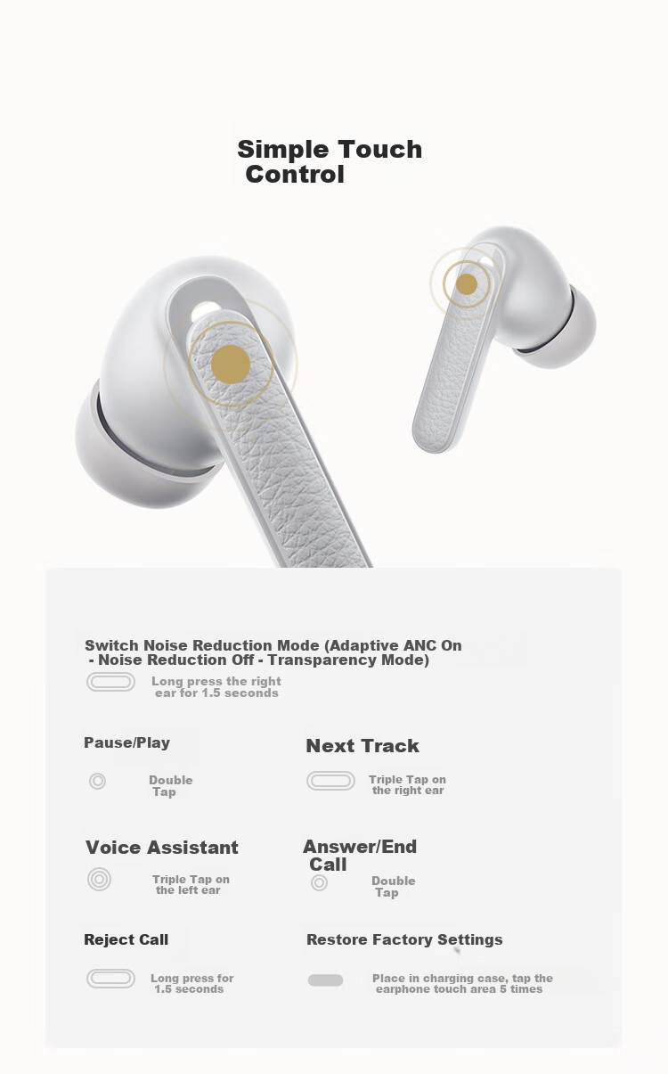 Беспроводные наушники QCY Buds ANC с активным шумоподавлением, True Wireless Bluetooth, 45 дБ, защита от шума при звонках, низкая задержка для игр, спортивные, совместимы со всеми смартфонами, цвет "Каменный Серый"