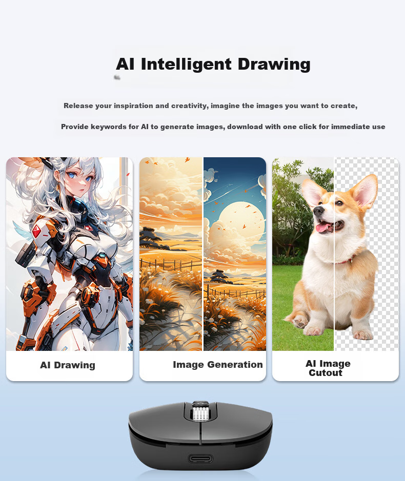 VENFISH AI Smart Voice Mouse, беспроводная Bluetooth-мышь с цифровым дисплеем, перезаряжаемая, серая