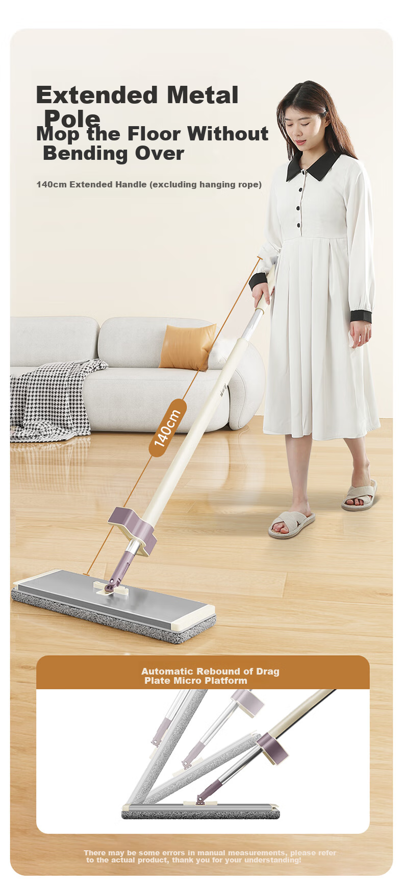 Швабра MARYYA Hands-Free Flat Mop, 42 см, 2 насадки в комплекте, бытовая универсальная швабра с водяным скребком, впитывающая швабра для пола