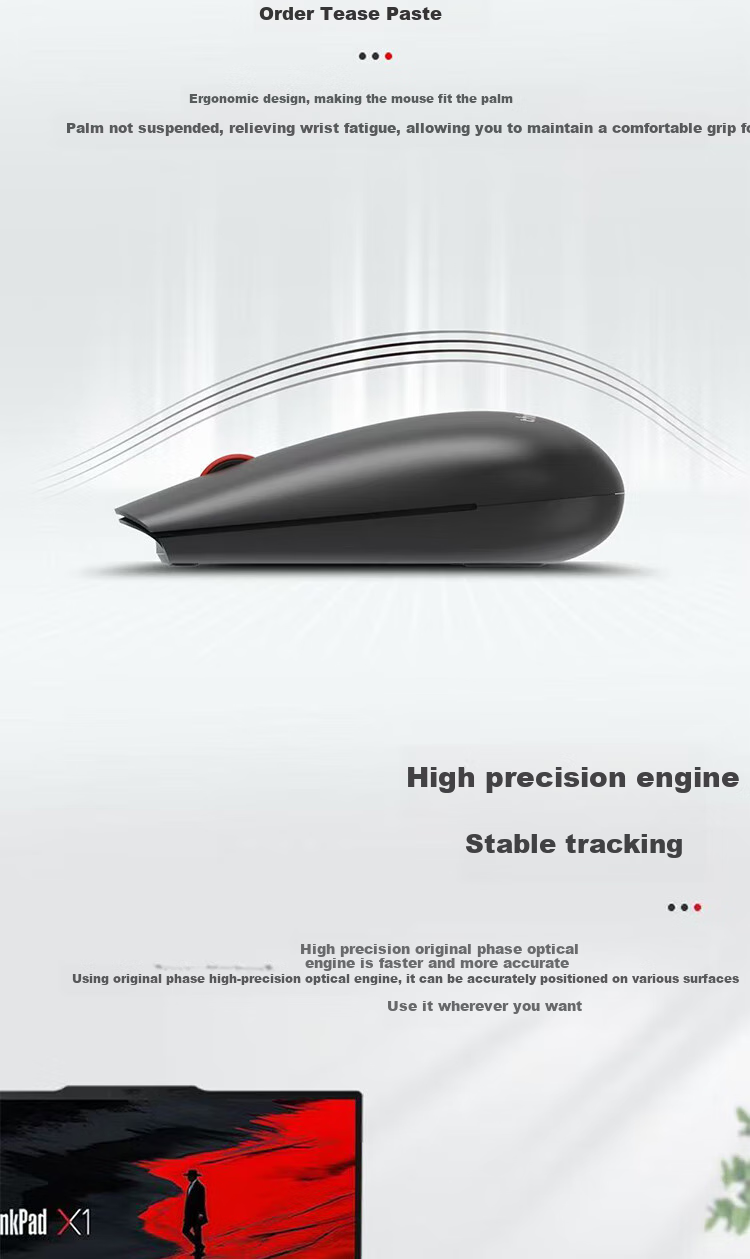 Беспроводная Bluetooth-мышь Lenovo Thinkplus T60X, умная, с эргономичным дизайном, серая