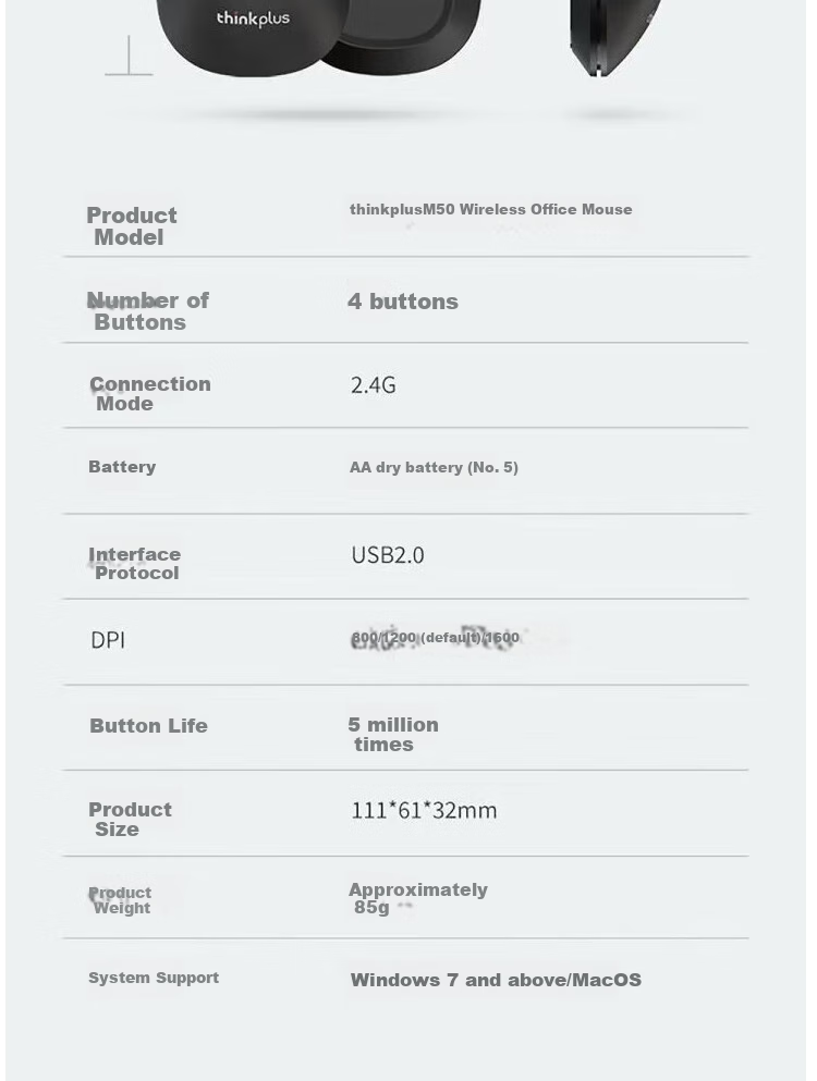 Беспроводная офисная мышь Lenovo Thinkplus M50, черная, 2.4 ГГц