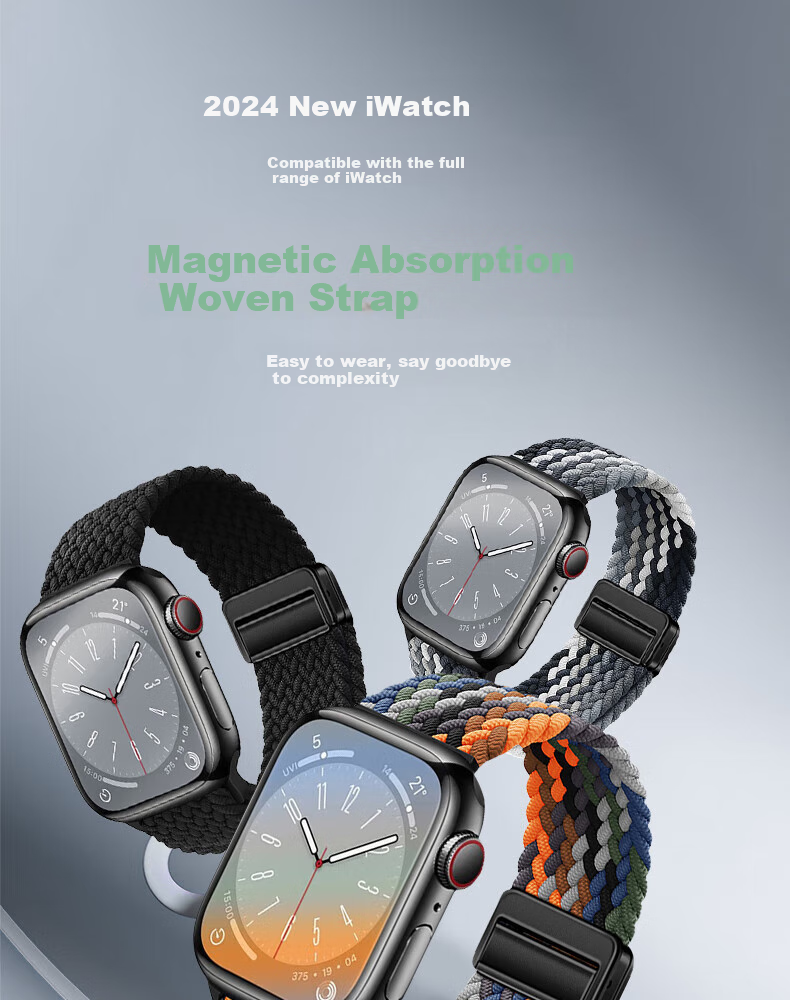 Ремешок Baking для Apple Watch S11/S10/SE/Ultra3/Watch S9/8/7/6/5/4, нейлоновый плетеный с магнитной застежкой, мультиколор