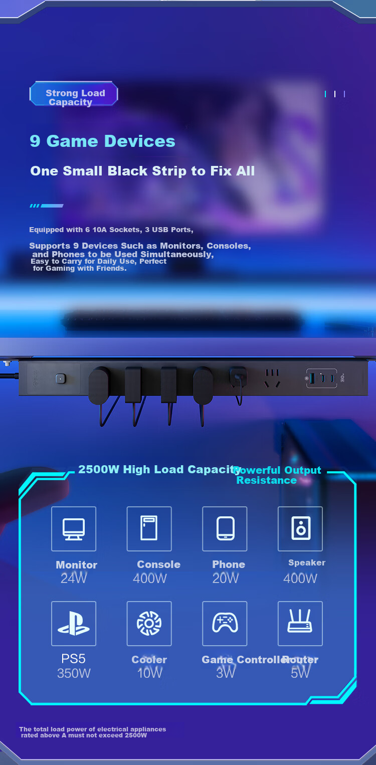 Удлинитель BULL 30W с защитой от перегрузки, 6 розеток + USB, 1.8 метра