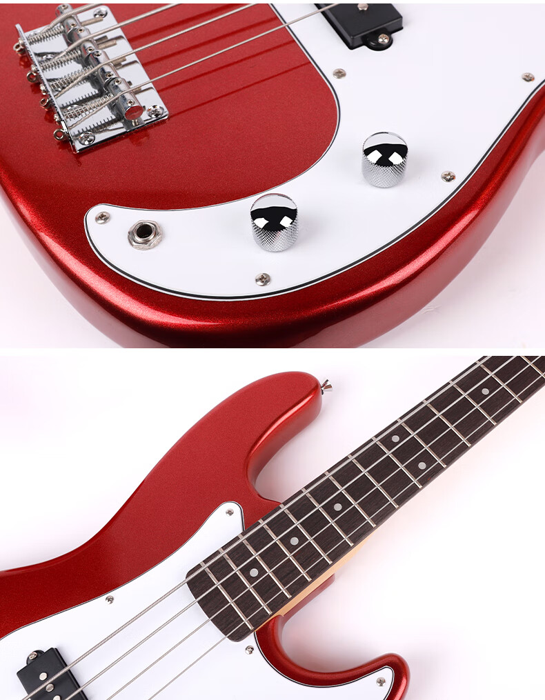 Бас-гитара Minsine FD/Jiaju Red Classic, 39 дюймов, для начинающих, 4 струны, с полным набором аксессуаров
