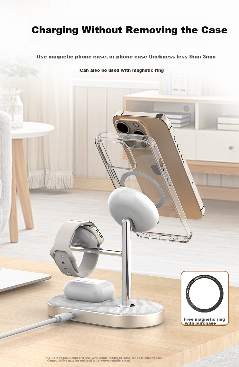 Беспроводное зарядное устройство GDGO [Qi2 Certified] 3-в-1, 15 Вт, MagSafe, для Apple Watch Series 1-10, iPhone 17/16, AirPods