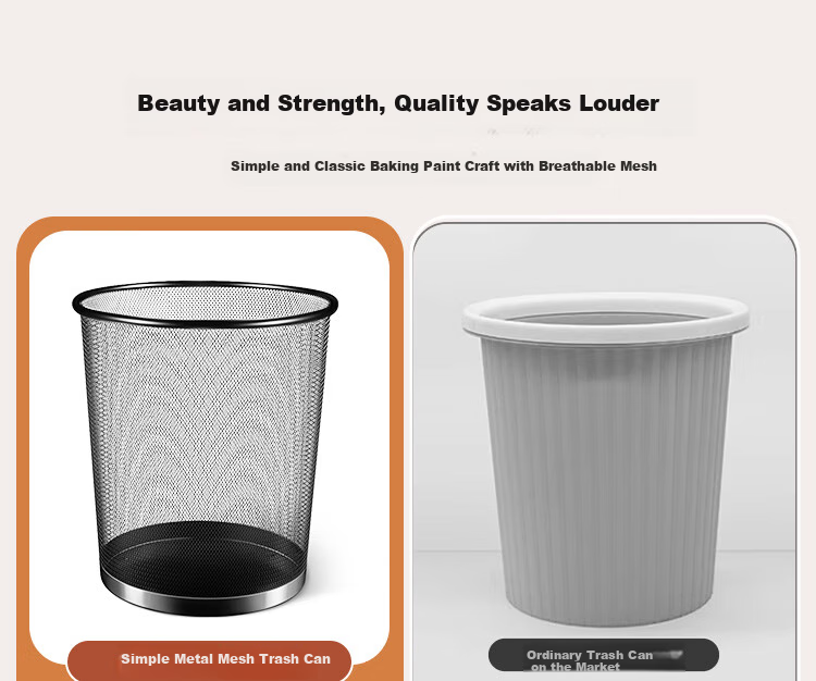 Bendi Metal Mesh Trash Can, 15L Extra Large Capacity, for Office, Dormitory, Home Use, Toilet Wastebasket