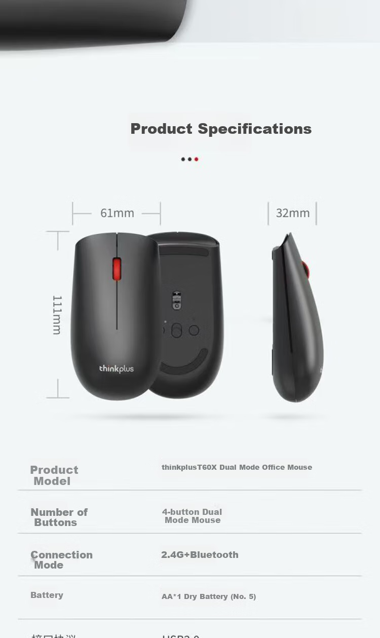 Беспроводная Bluetooth-мышь Lenovo Thinkplus T60X, умная, с эргономичным дизайном, серая