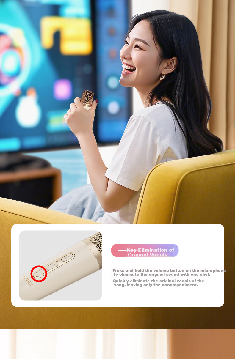 Портативная колонка EDIFIER Q3 Dual Mic Version, беспроводной караоке-микрофон, домашняя KTV-колонка, умное устройство для пения, набор для караоке, цвет "Облачный белый"