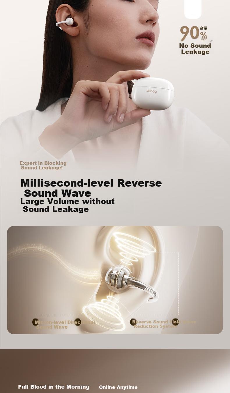 Беспроводные наушники SANAG Z60S с костной проводимостью, Bluetooth 5.4, защита от воды IPX4, до 50 часов работы, черный