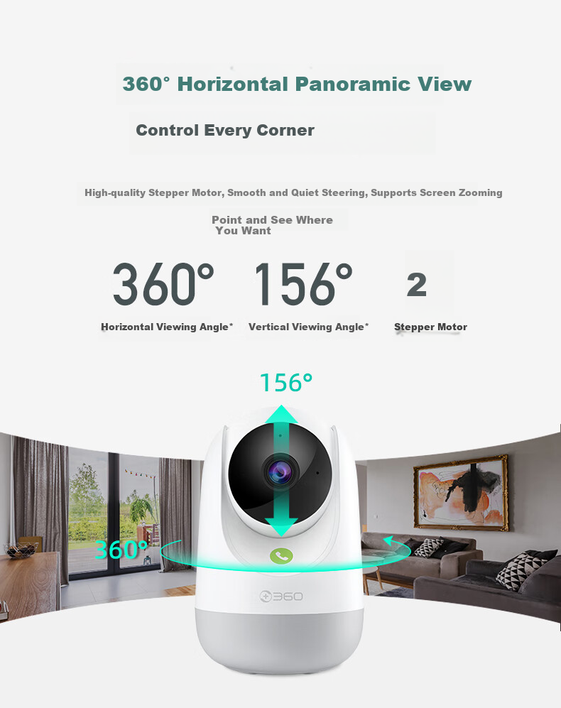360 Камера 9Pro, домашняя камера видеонаблюдения с разрешением 4 миллиона пикселей, полноцветная съемка при слабом освещении, двусторонняя аудиосвязь, вращение на 360 градусов