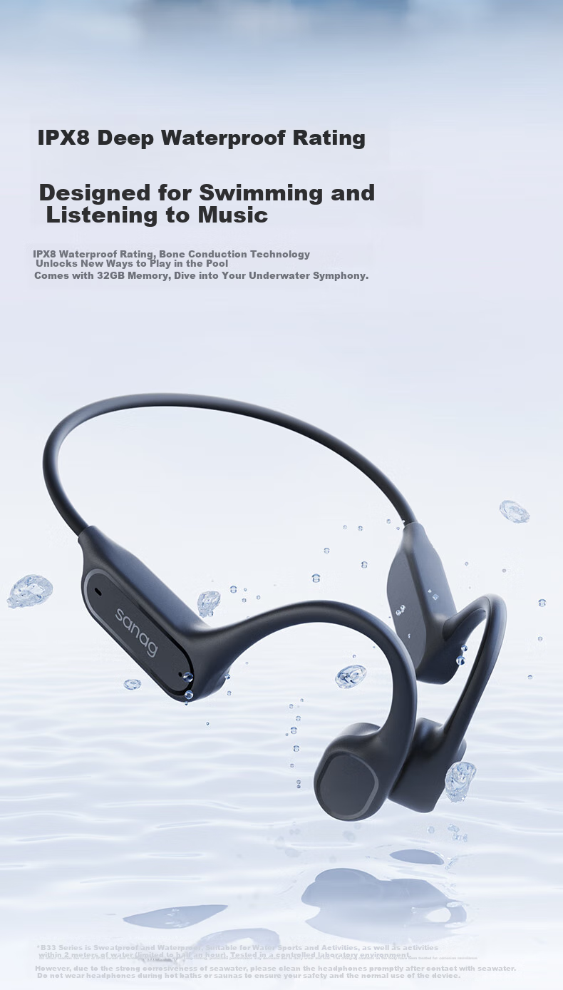 Беспроводные наушники SANAG Saina B33S с костной проводимостью, Bluetooth 6.0, 32 ГБ, IP68 водонепроницаемые