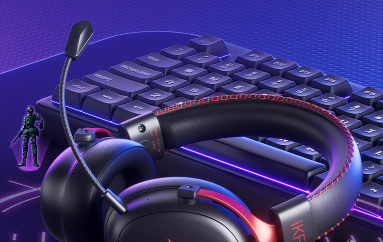 Игровые наушники iKF V11 Max, беспроводные, с микрофоном, 7.1 объемный звук, Bluetooth, черный и красный
