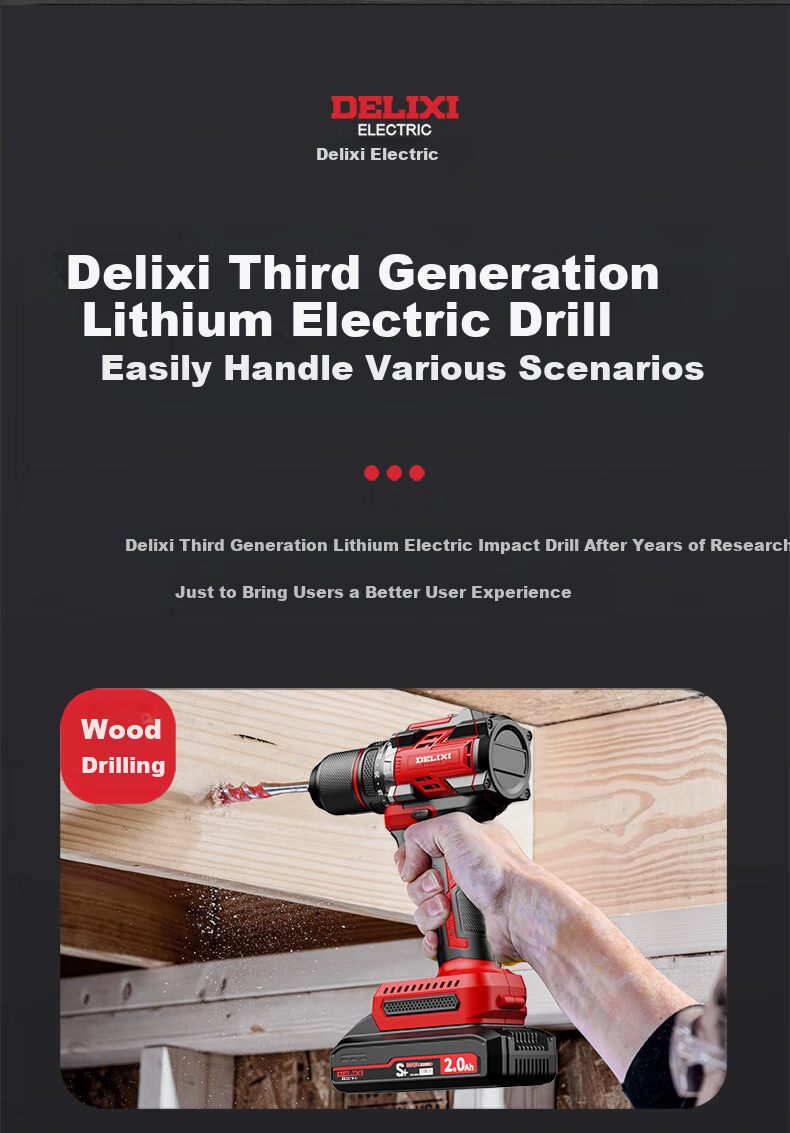 DELIXI ELECTRIC Аккумуляторная ударная дрель-шуруповерт 21В, бесщеточная, с высоким крутящим моментом, многофункциональный набор инструментов