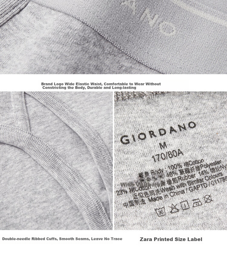 Мужское нижнее белье Giordano, хлопковое, с широкой эластичной резинкой, трикотажные брифы, 18174013