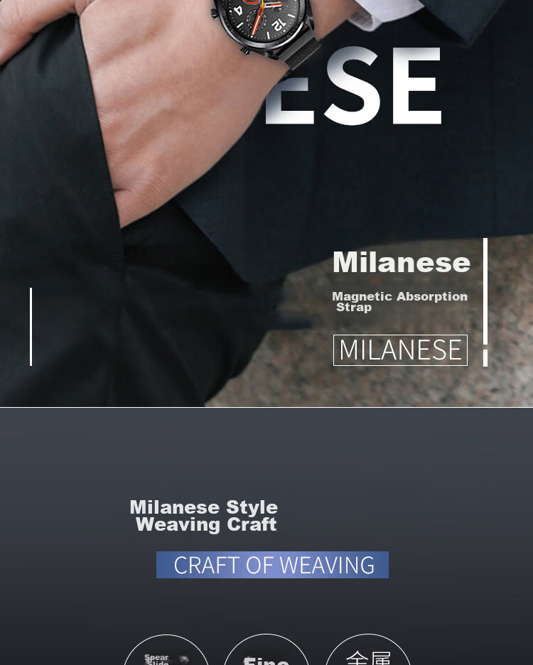 Магнитный ремешок ESCAPE Milanese Loop для Huawei Watch 5, GT4/3/4 Pro/GT3 Pro/Buds, Honor Magic2, черный, 45/46 мм