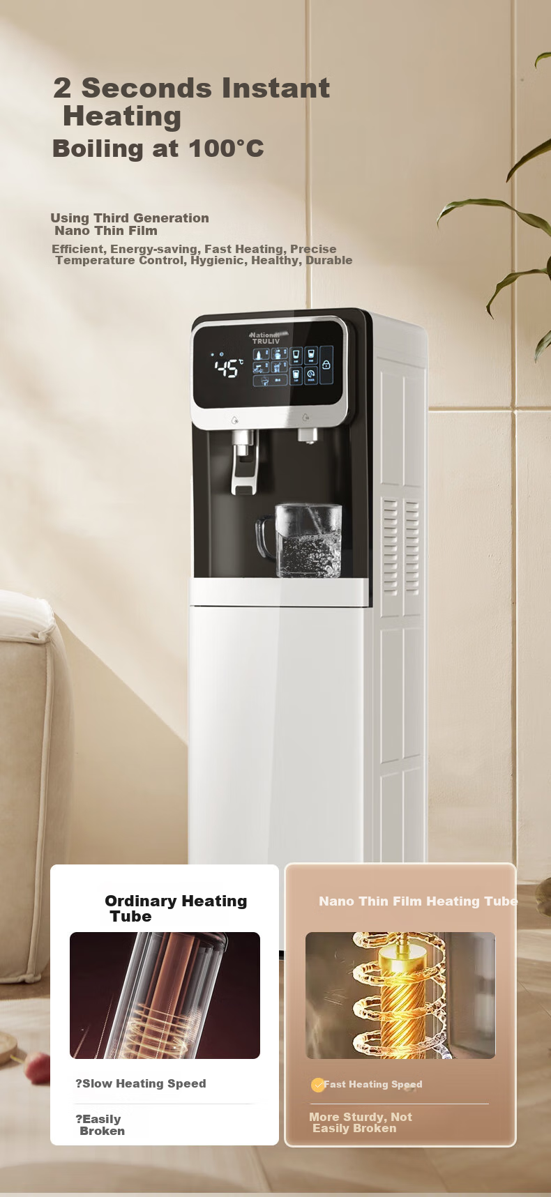 TRULIVA Диспенсер для горячей воды 5305W, с нижней загрузкой бутыли, с функцией подогрева и охлаждения, УФ-стерилизация