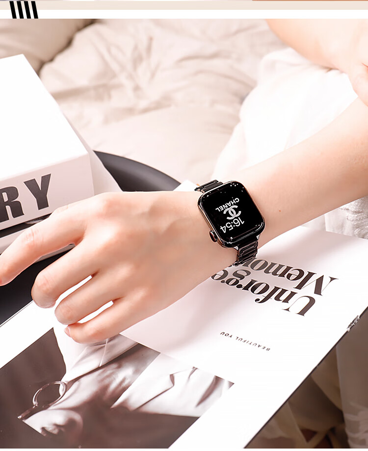 Ремешок MSSM для Apple Watch S11/10/9/8/SE3, синий воздушный шар, лето, нержавеющая сталь, женский ремешок, черный, 42/41/40/38 мм