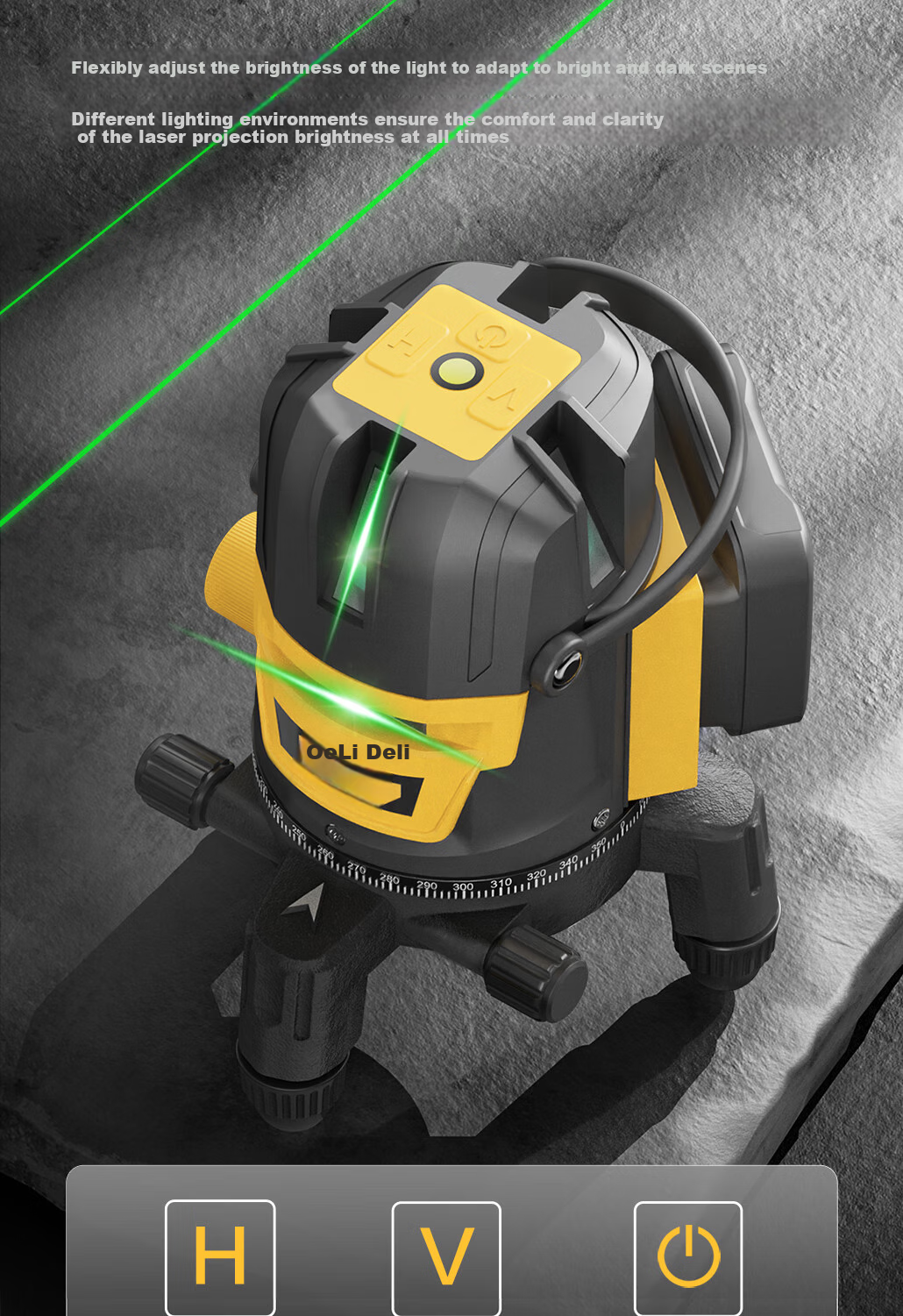 Лазерный уровень Deli Green Light 2-Line, инфракрасный нивелир, уличный высокояркий, высокоточный, автоматический