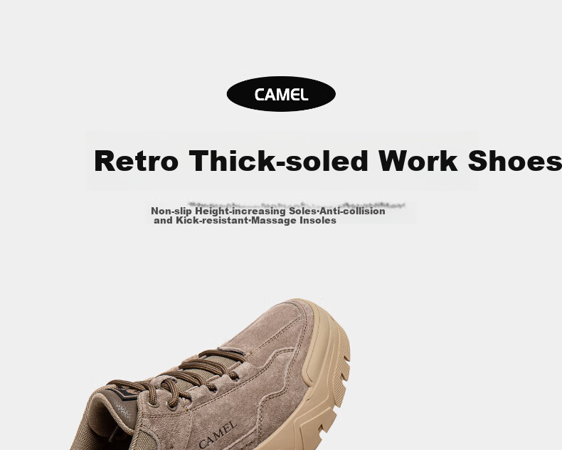 Кроссовки мужские CAMEL Retro Outdoor Hiking Workwear Casual Low-Top Shoes, G13A342170, Хаки, Размер 38